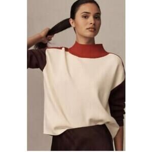 Anthropologie Burgundy and Cream Turtleneck Sweater